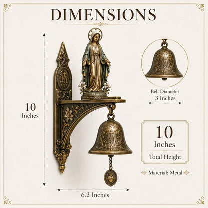 🙏 Catholic Bronze Wall Bell — Our Lady of Grace & Miraculous Medal