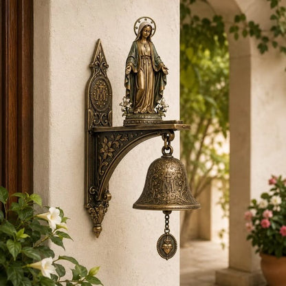 🙏 Catholic Bronze Wall Bell — Our Lady of Grace & Miraculous Medal