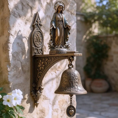 🙏 Catholic Bronze Wall Bell — Our Lady of Grace & Miraculous Medal