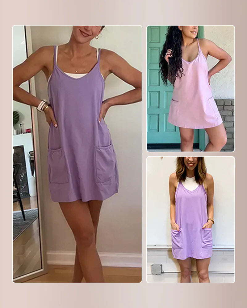 Acid Wash Romper Dress with Pockets & Hidden Shorts