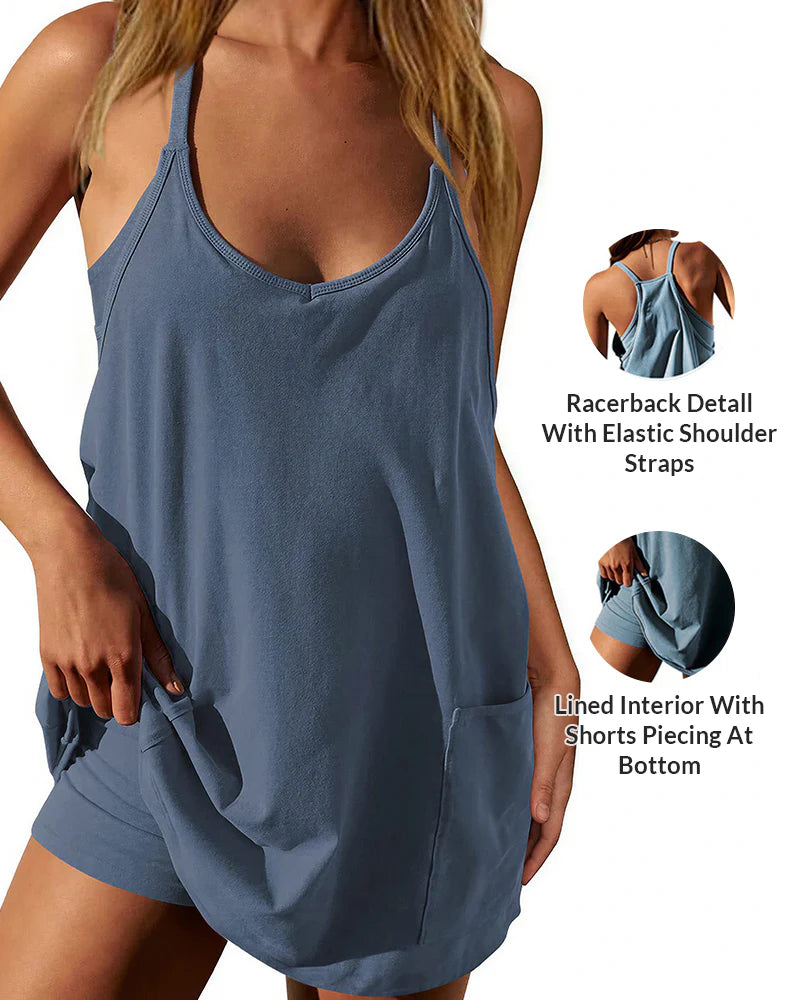 Acid Wash Romper Dress with Pockets & Hidden Shorts