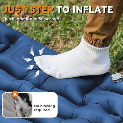 Ultralight Inflatable Sleeping Pad for Camping with Pillow Built-in Foot Pump
