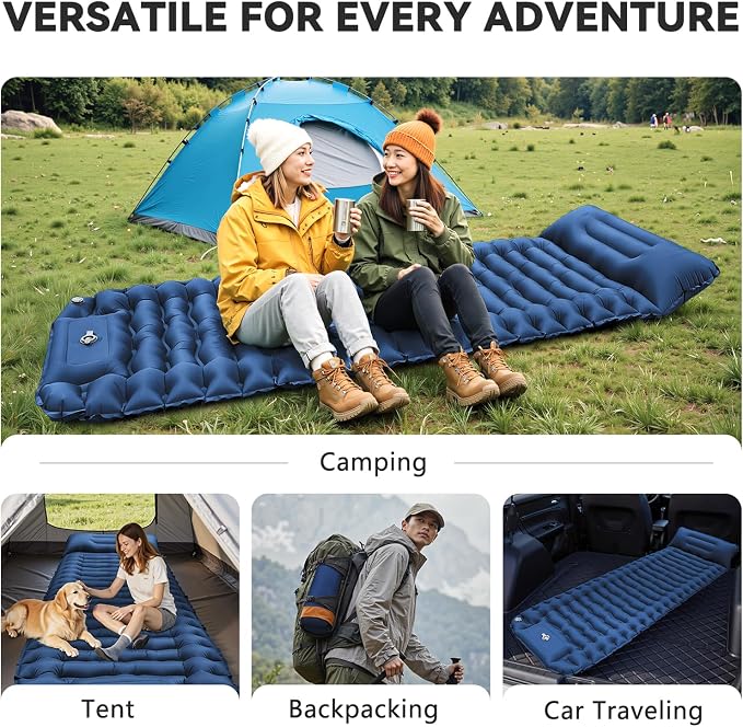 Ultralight Inflatable Sleeping Pad for Camping with Pillow Built-in Foot Pump