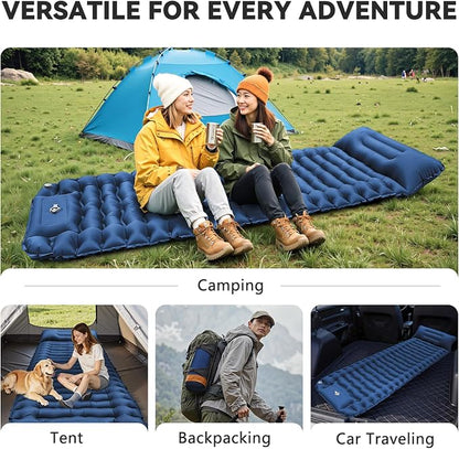 Ultralight Inflatable Sleeping Pad for Camping with Pillow Built-in Foot Pump