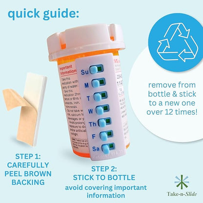Take‑n‑Slide Medication Tracker Reusable for 12 + Refills