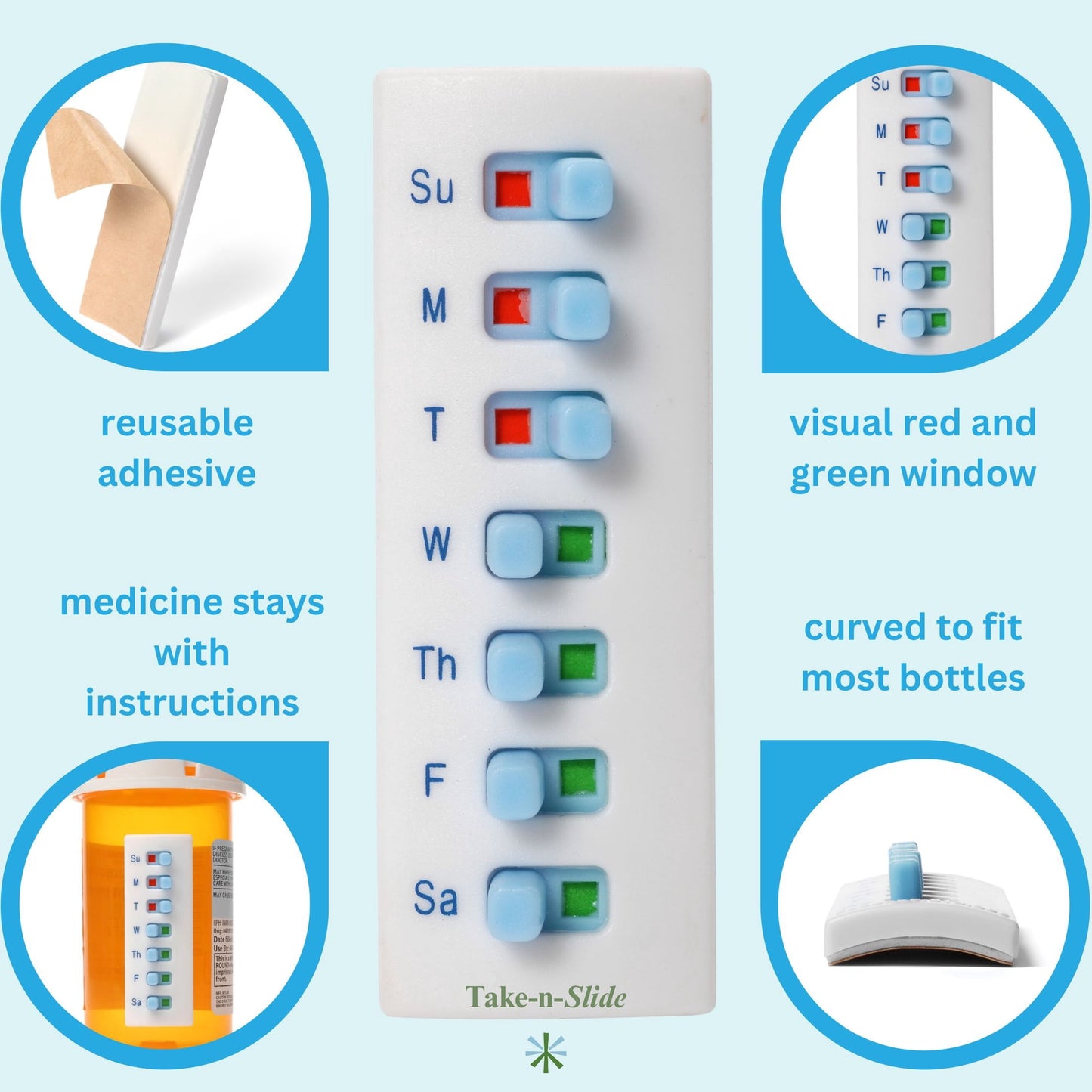 Take‑n‑Slide Medication Tracker Reusable for 12 + Refills