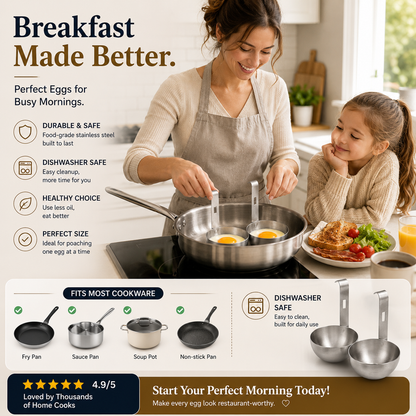🍳 Stainless Steel Egg Poacher Cup – Hanging Pan Egg Cooker for Perfect Round Eggs