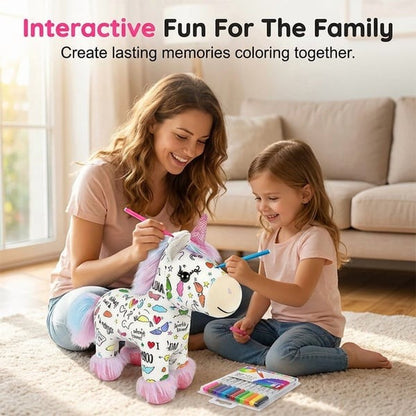 🦄 DIY Coloring Unicorn Plush — 12 Markers, Reusable & Washable