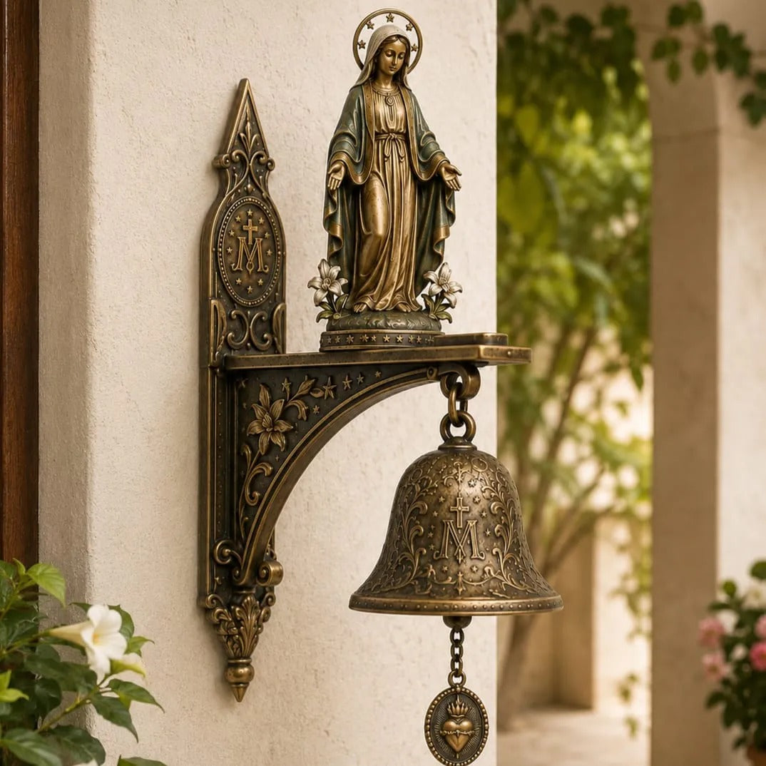 🙏 Catholic Bronze Wall Bell — Our Lady of Grace & Miraculous Medal