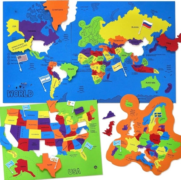 🌍 World Map & USA Map Puzzle Set