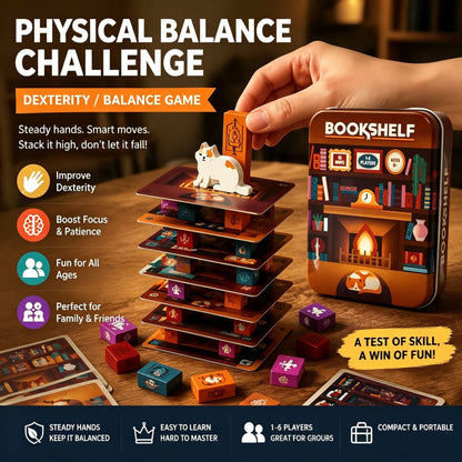 Bookshelf Balance Game – Strategy Stacking Board Game