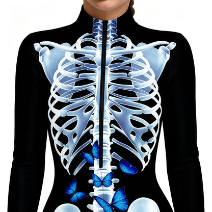 3D Skeleton One Piece Swimsuit – Halloween Bone Print Bathing Suit